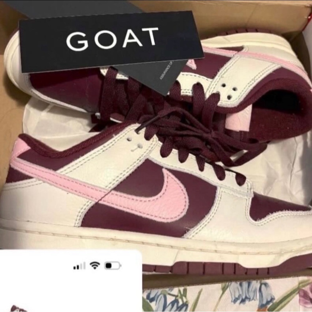 Nike Pink, Maroon and White Dunk Low’s